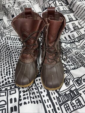 L.L. Bean Brown Leather Bean Boots with Tan Soles